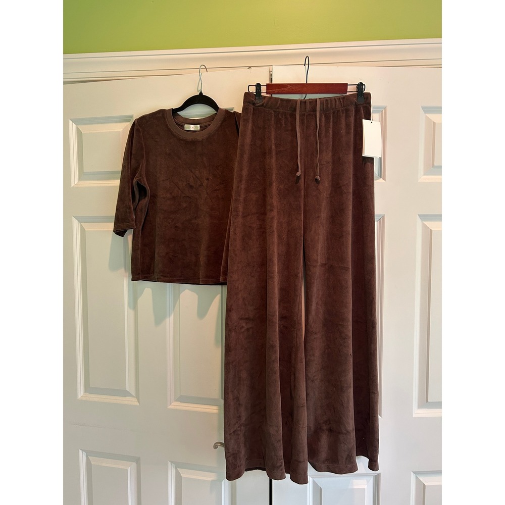 Suzie Kondi Corfu Zephyra Velour Lounge Set Flare Pants Walnut Size S - Picture 2 of 5